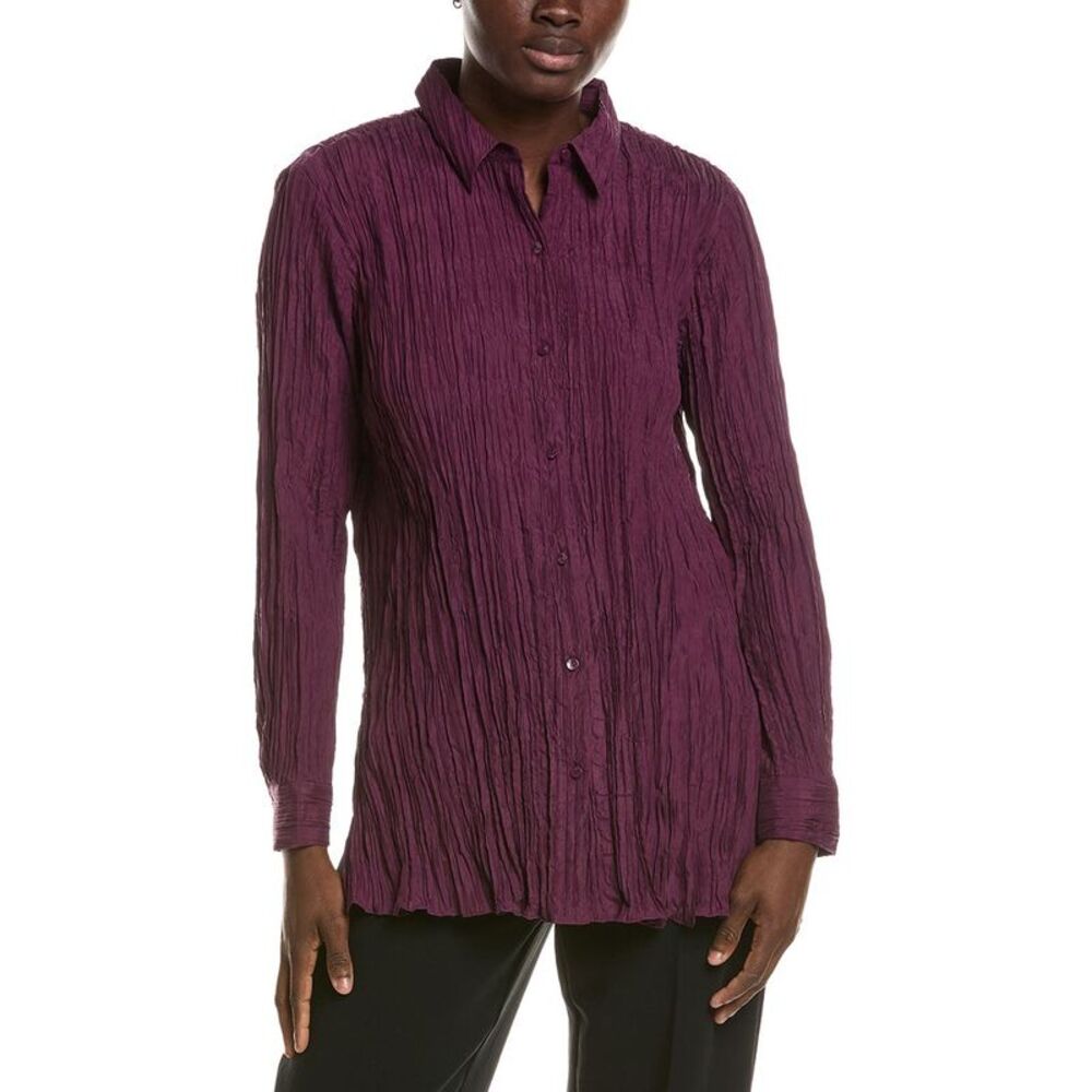 Eileen Fisher Womens Classic Pleated Silk Shirt, Wine
